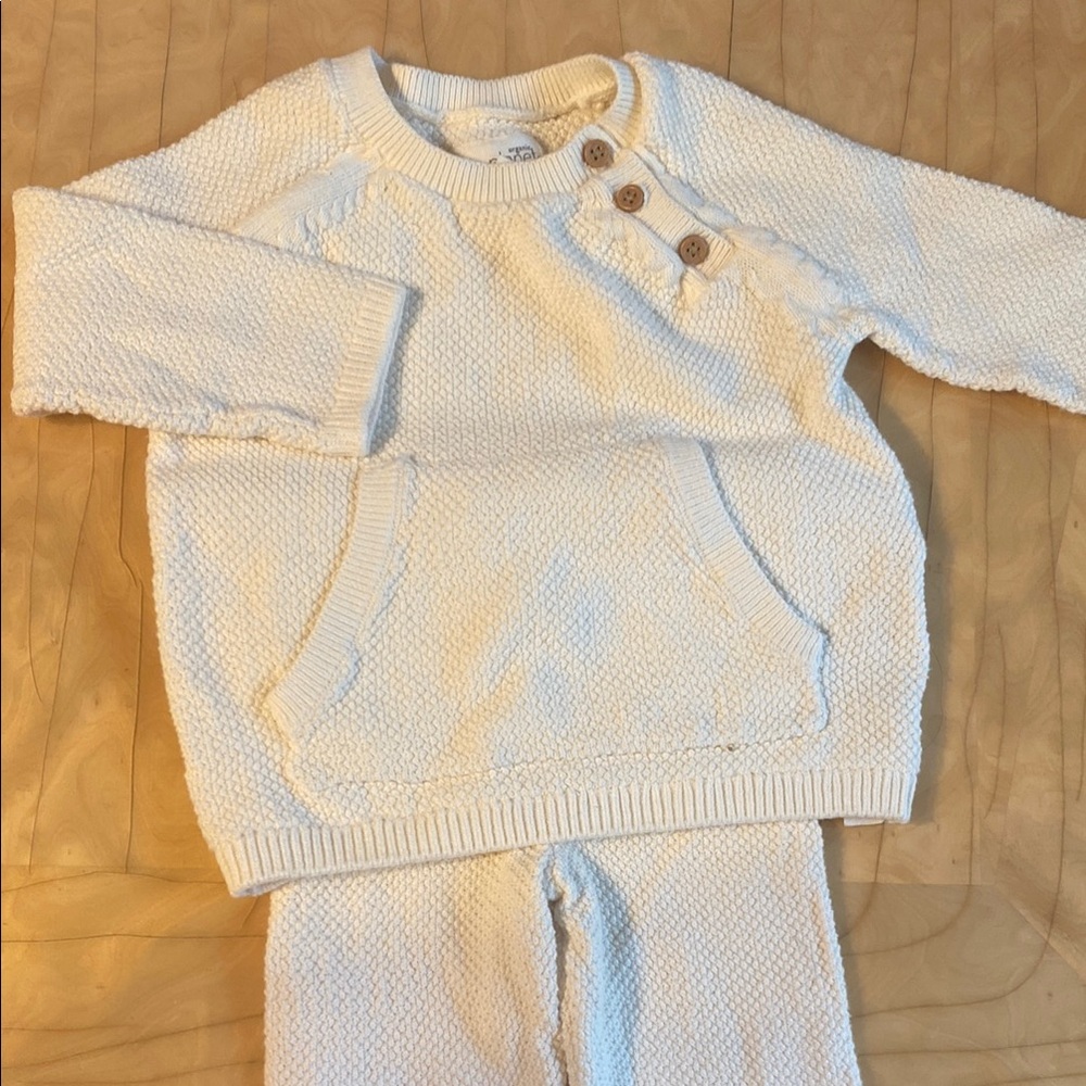 Little Planet Cozy White Knit Organic Cotton 12 Months Sweater Set